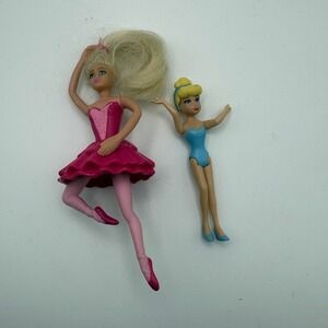 Mattel Mini Ballerina Doll Lot 2008 McDonalds Pink Barbie 2009 Blue Cinderella